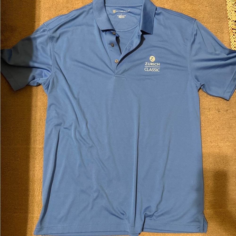 Oxford Golf Blue Short Sleeve Polo Men’s Size Large Zurich Classic